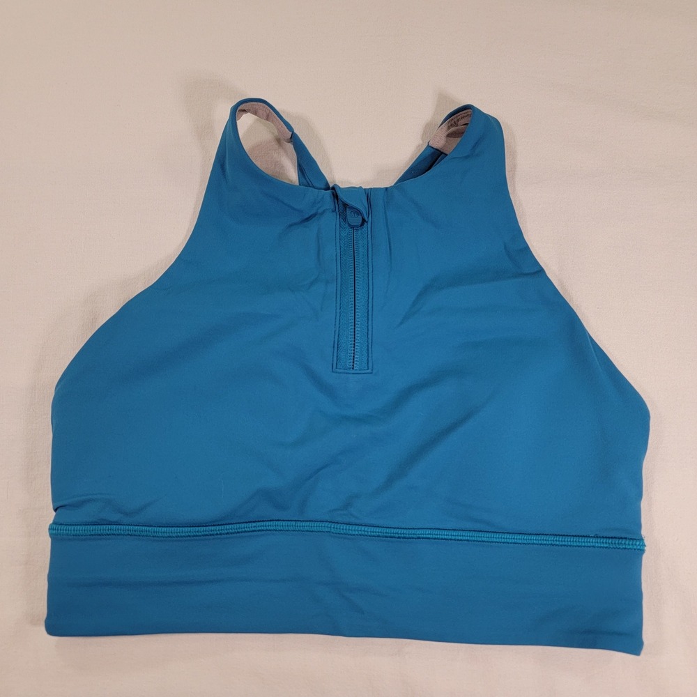 Lululemon Enlite Bra Zip Front High Support Teal Blue LW2EC3S Size 6